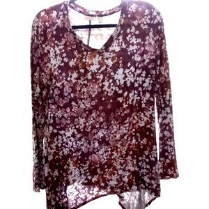 Purple LOGO Lori Goldstein Tunic Top Size Medium Asymmetrical Floral